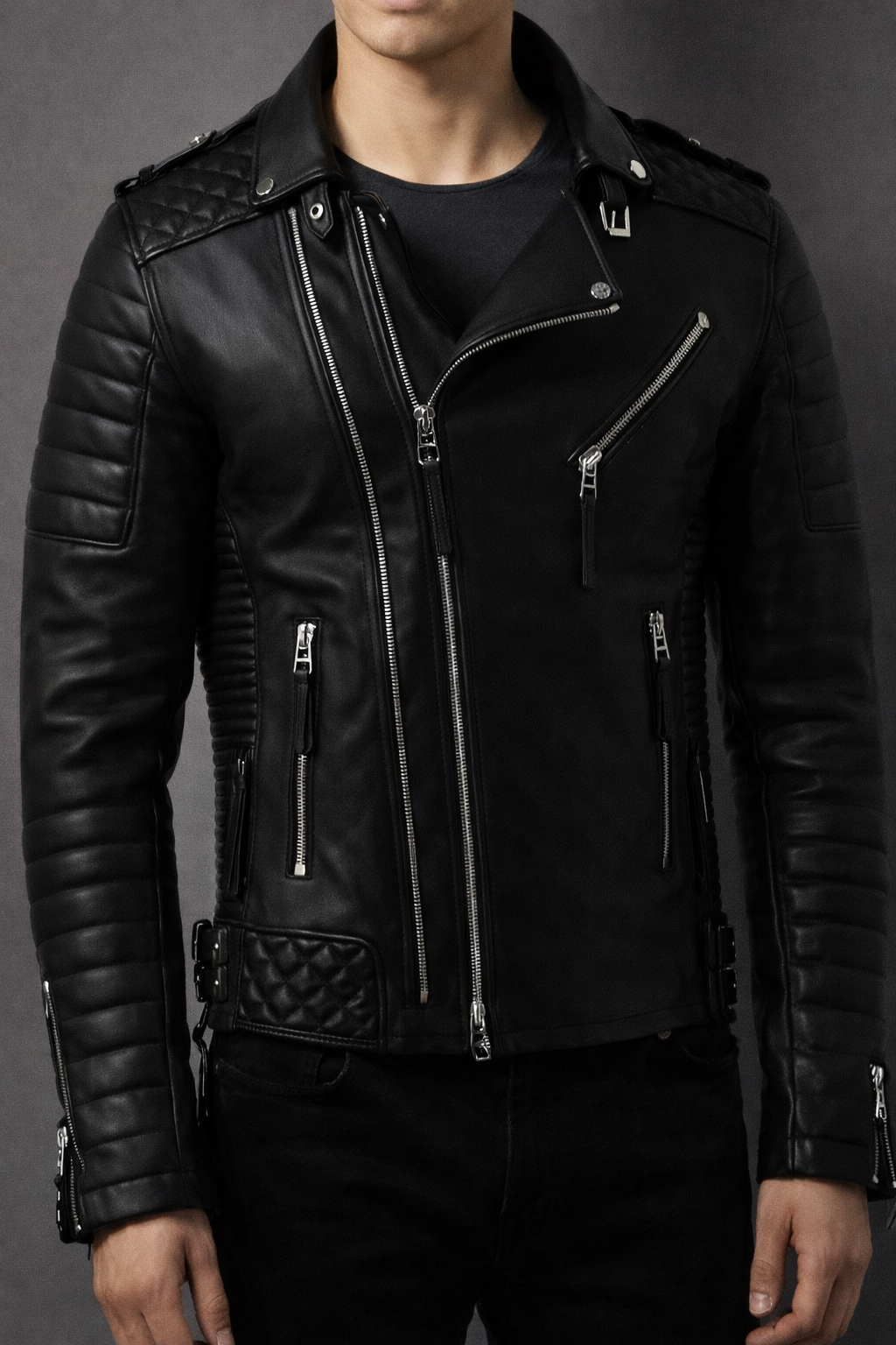 Men's Solid Rexine Leather Black Jacket