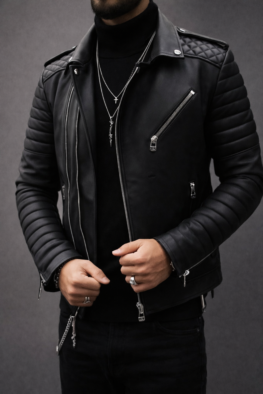 Men's Solid Rexine Leather Black Jacket