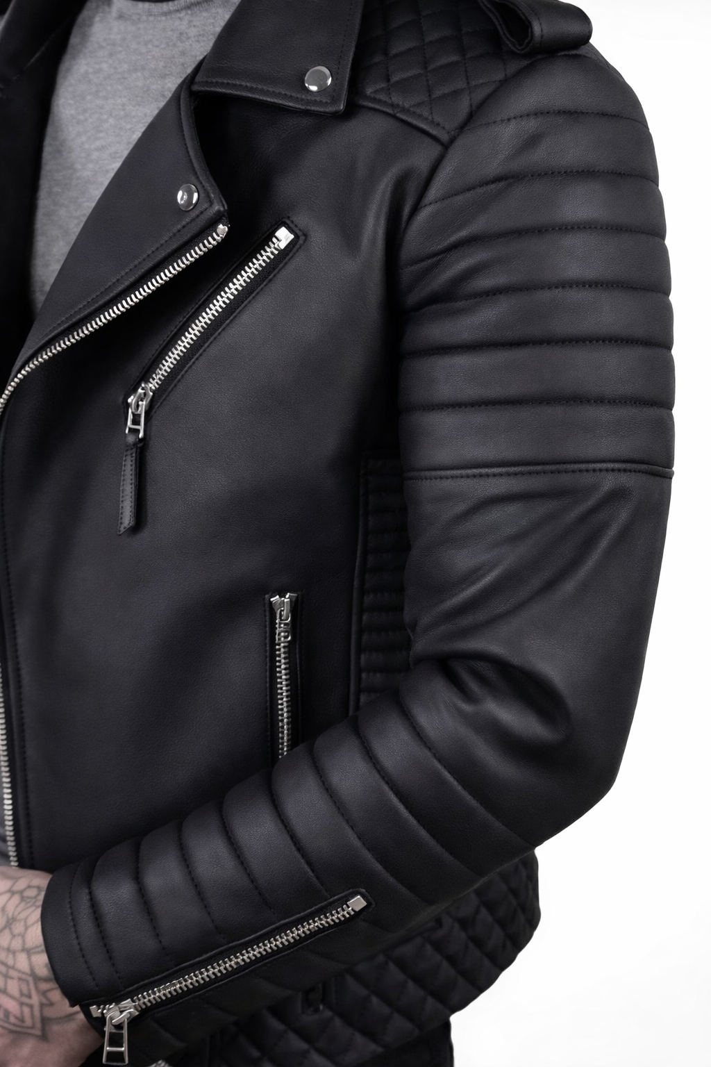 Men's Solid Rexine Leather Black Jacket