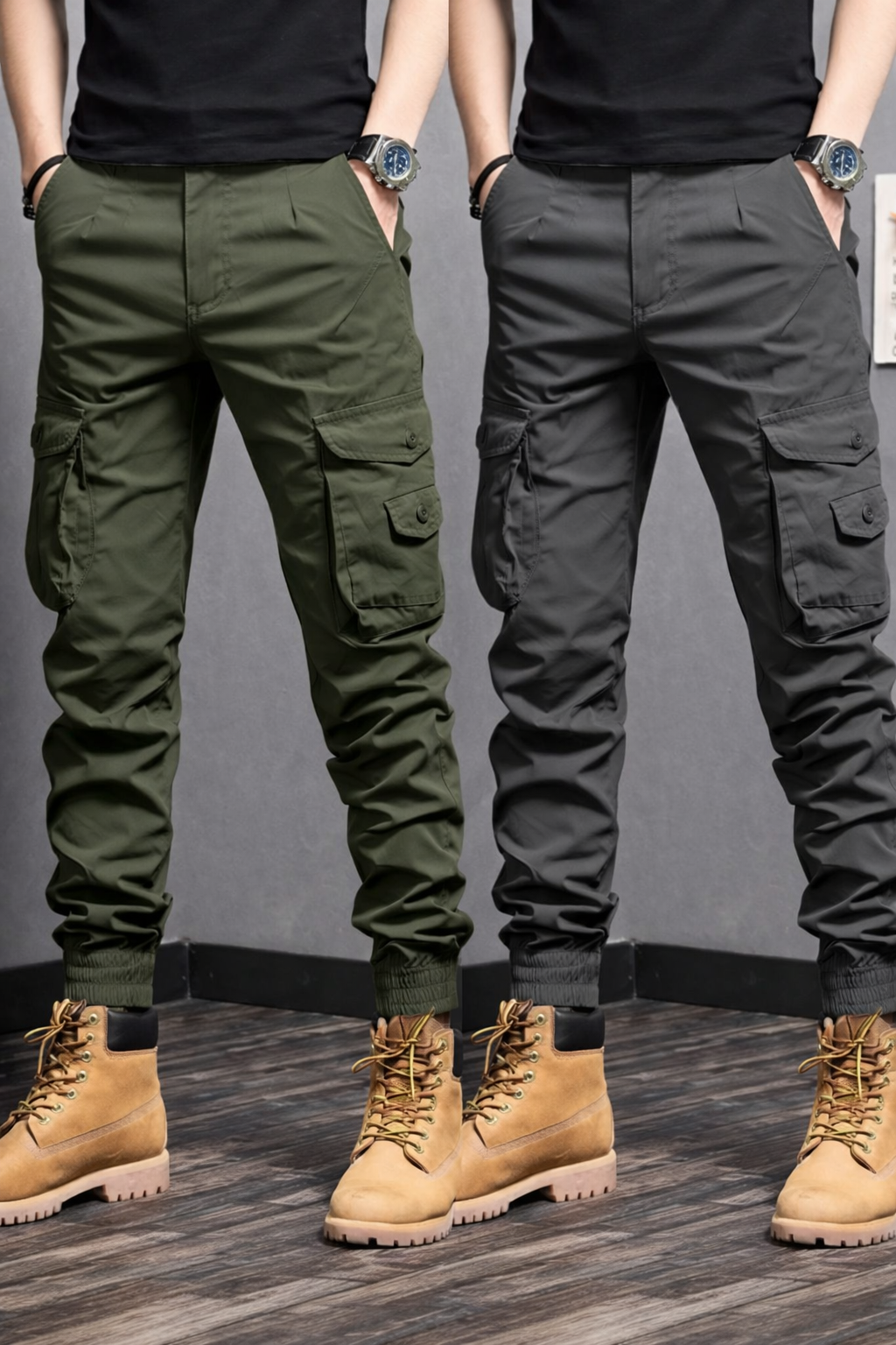 🔥 BUY 1 GET 1 FREE 🔥  Men’s Slim Fit Cargo Jogger Pants with Elastic Ankle Cuffs
