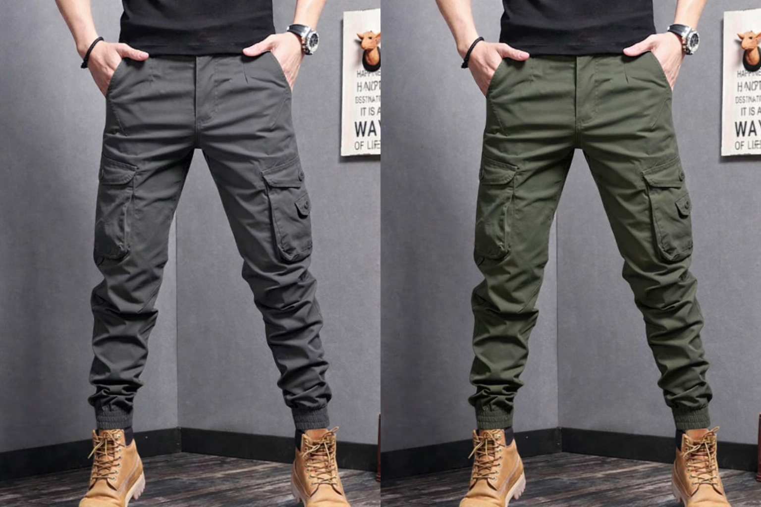 🔥 BUY 1 GET 1 FREE 🔥  Men’s Slim Fit Cargo Jogger Pants with Elastic Ankle Cuffs