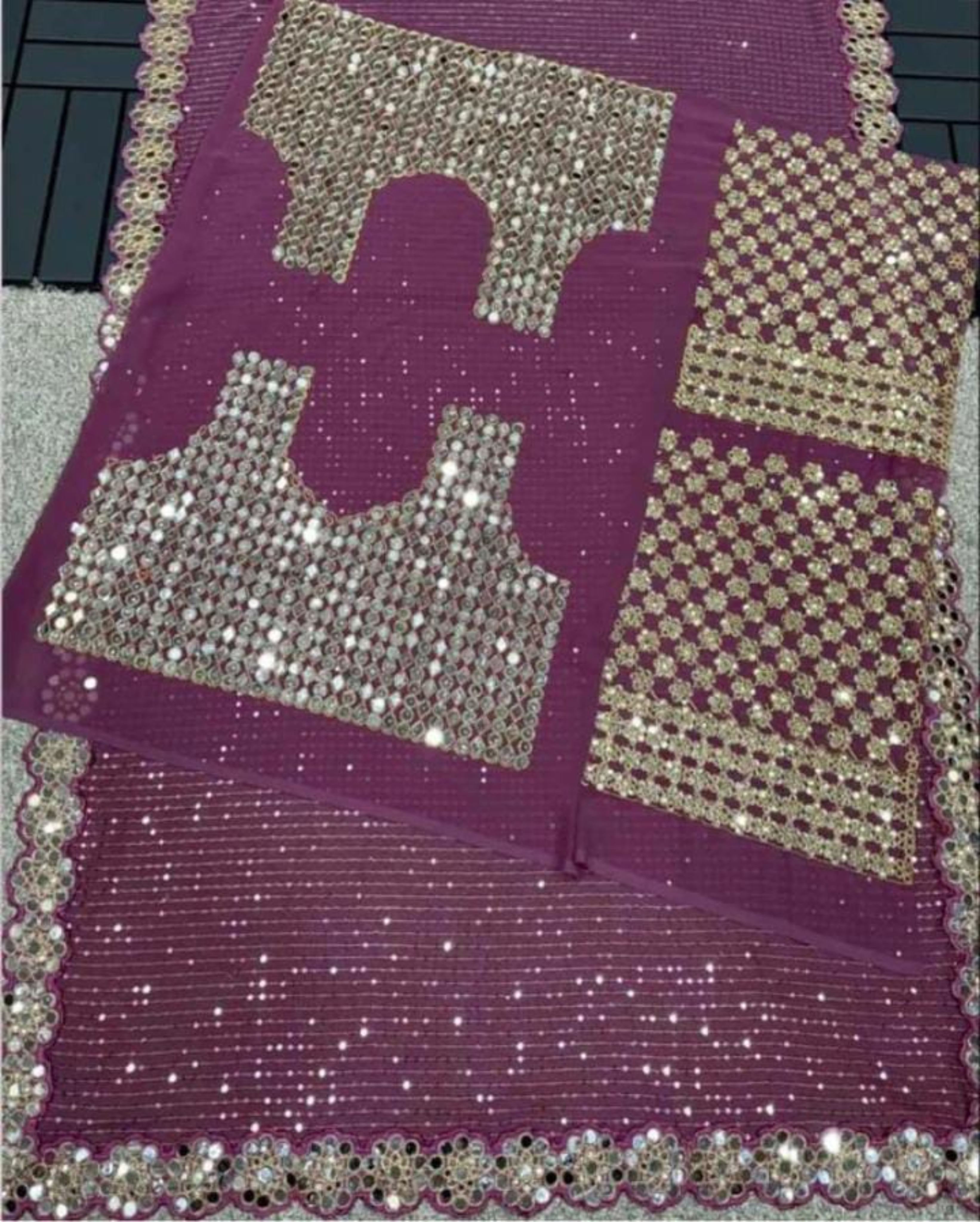 Mirror Embroidered Pink Georgette Designer Saree with Blouse