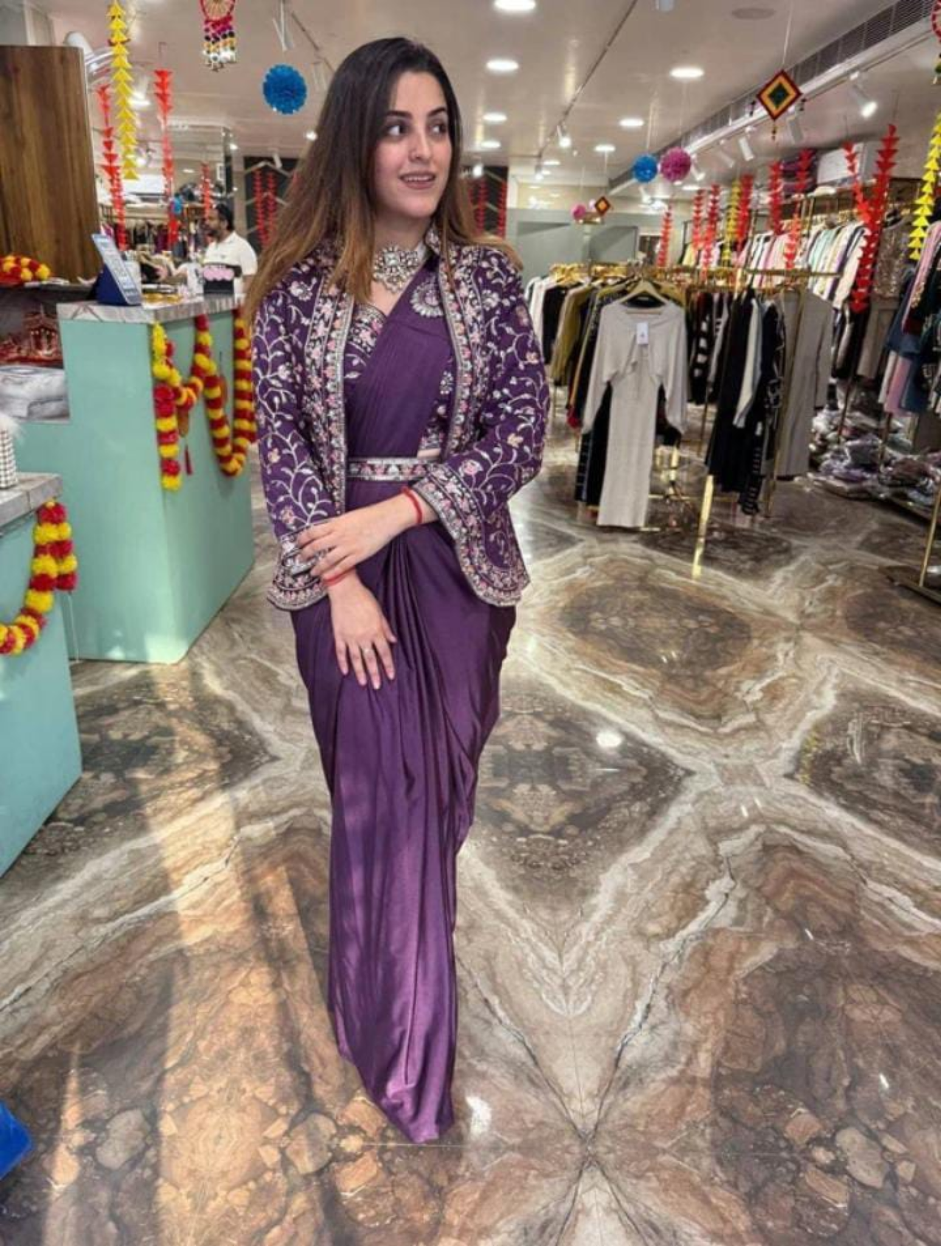 Royal Purple Georgette Saree with Heavy Embroidered Jacket Style Blouse