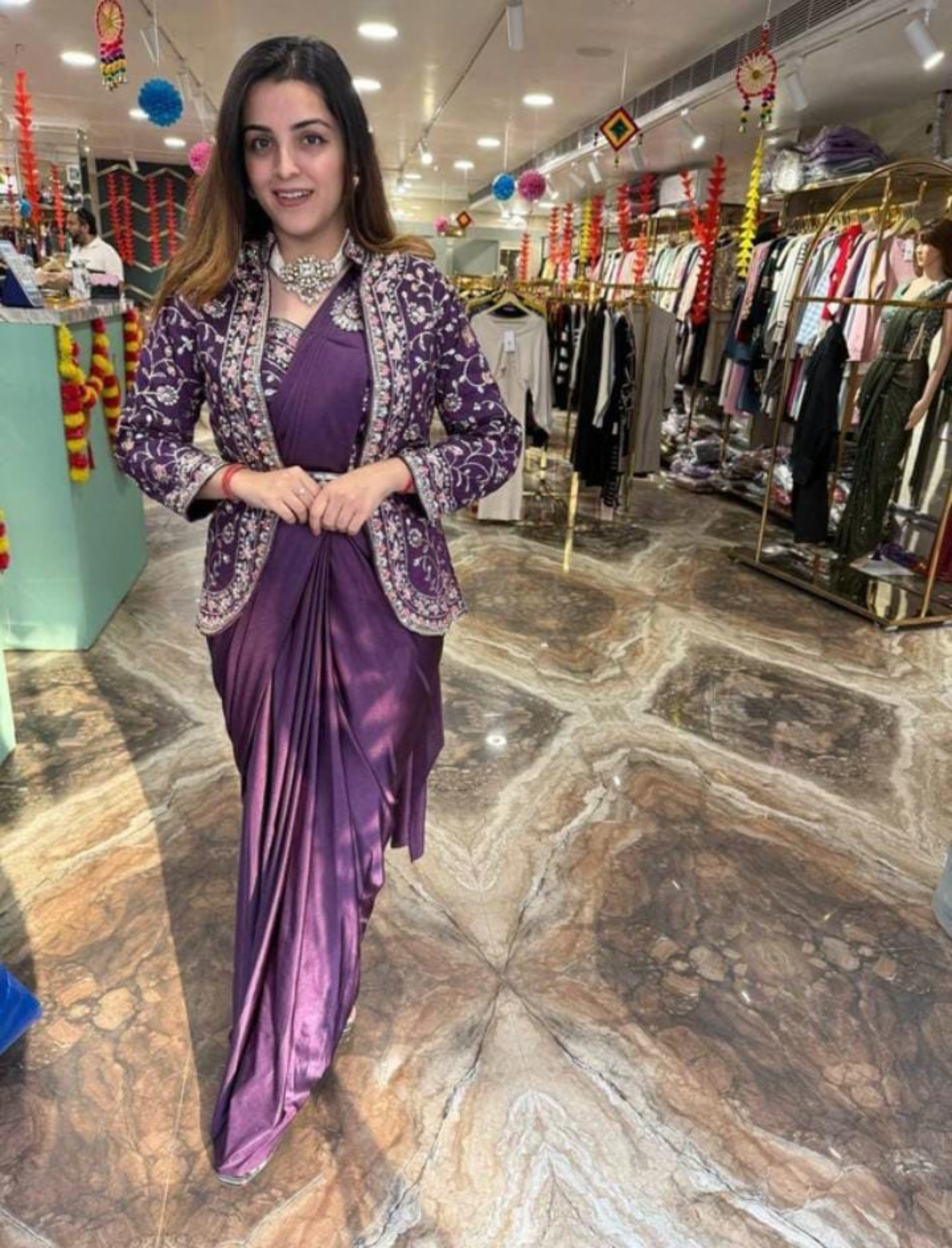 Royal Purple Georgette Saree with Heavy Embroidered Jacket Style Blouse