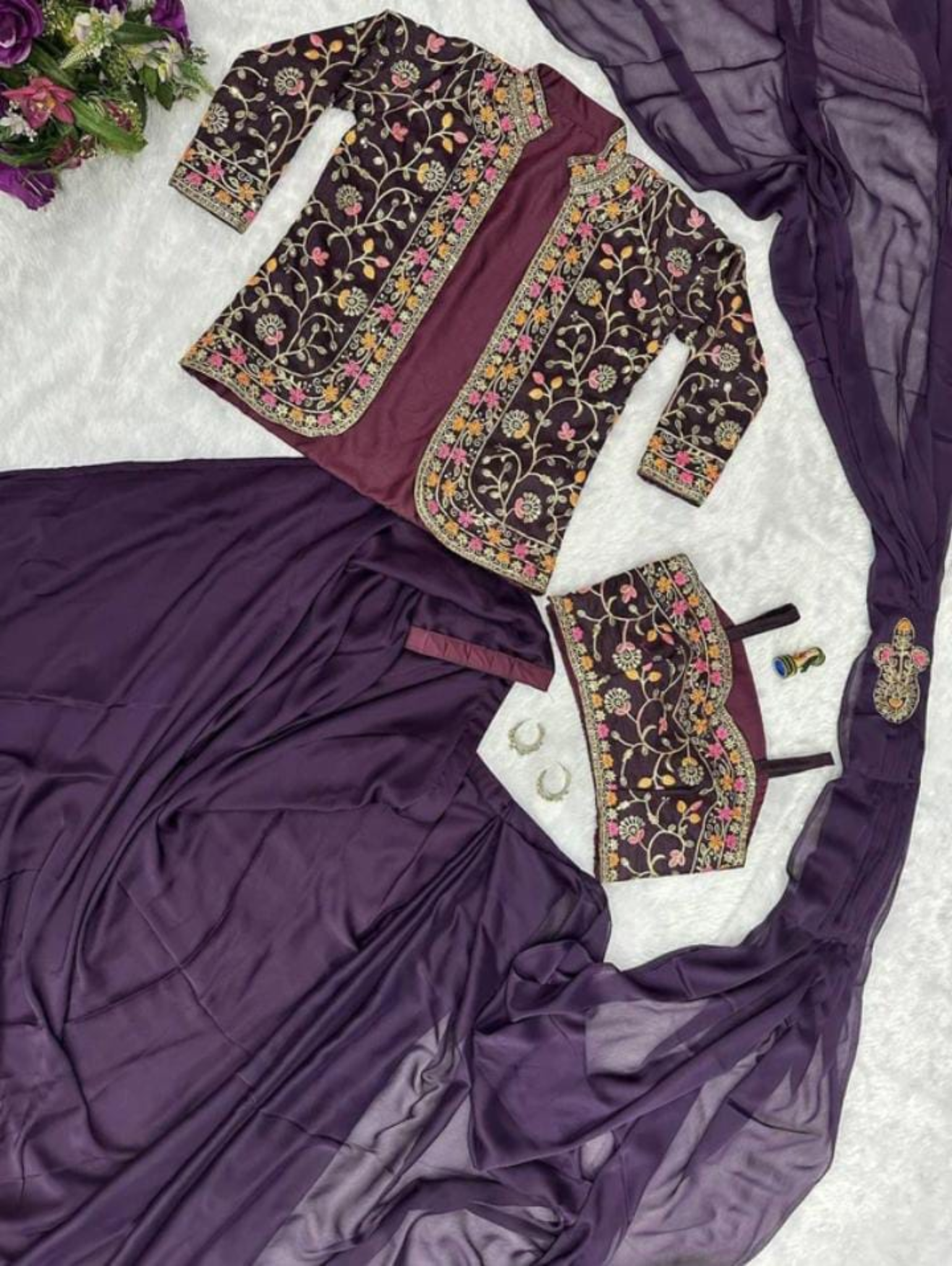 Royal Purple Georgette Saree with Heavy Embroidered Jacket Style Blouse